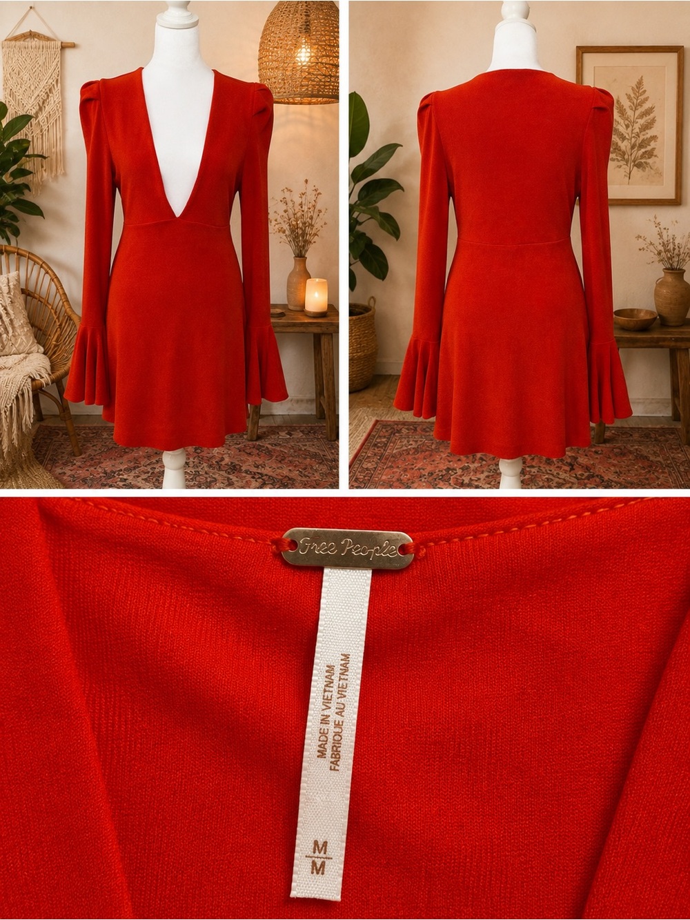 Free People Vibrant Orange Textured Dress Size Medium